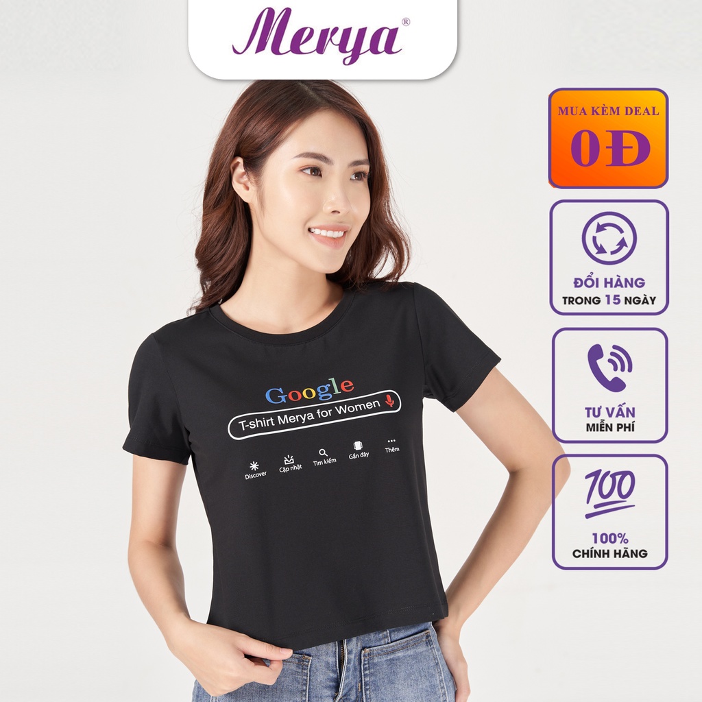 Áo thun croptop nữ ngăn tay không cổ chất liệu cotton Merya TSC0221(H2)