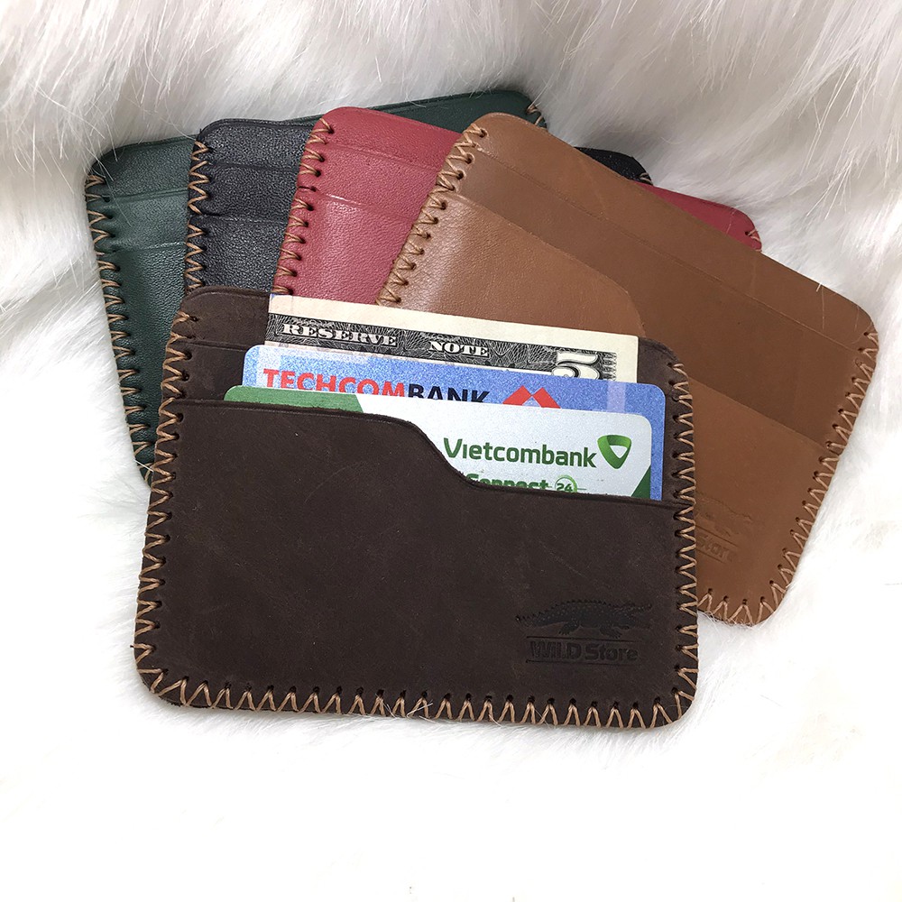Ví namecard da bò thật khâu tay, ví handmade nhỏ gọn tinh tế VC01