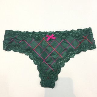 TH1031  Quần lót nữ lọt khe lụa phối ren Victoria's secret xanh lá sọc caro