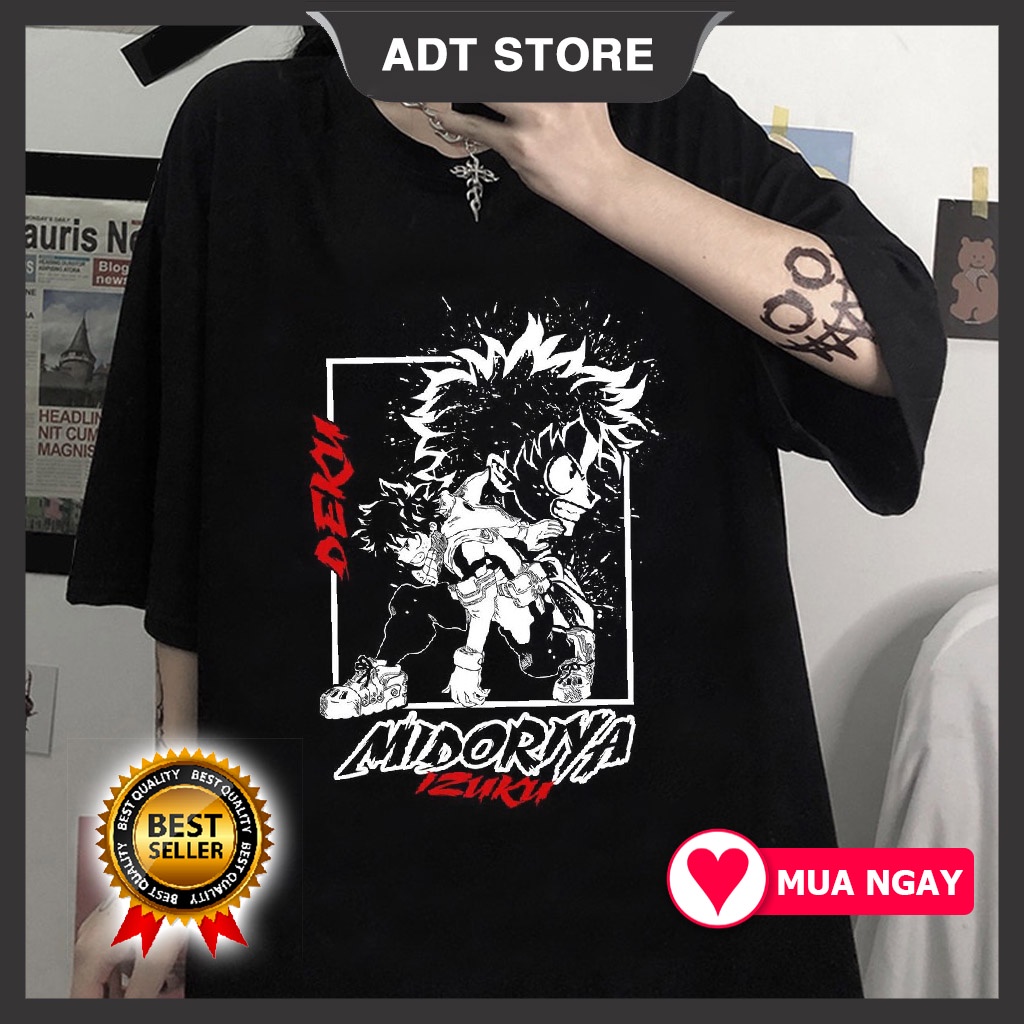 Áo Thun Đen Izuku Midoriya T-shirt Deku My Hero Academia Anime Manga Rẻ siêu HOT