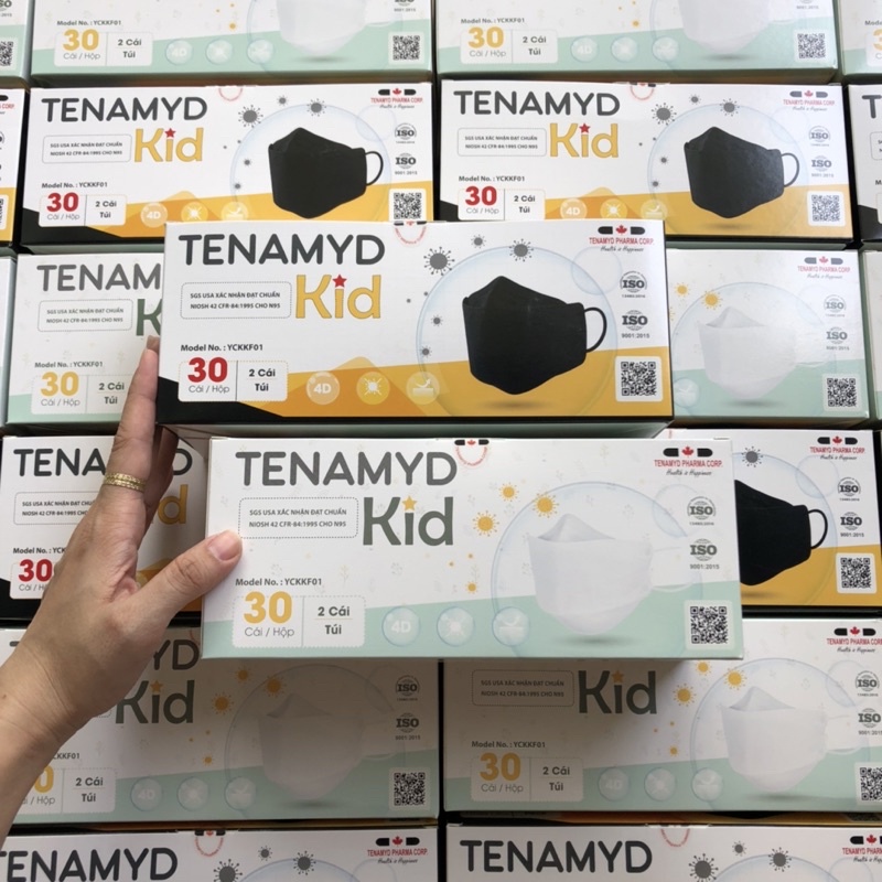 [TENAMYD KID 6 -12 tuổi] Hộp 30 cái Khẩu Trang KF94 Trẻ Em kháng khuẩn chuẩn NIOSH N95