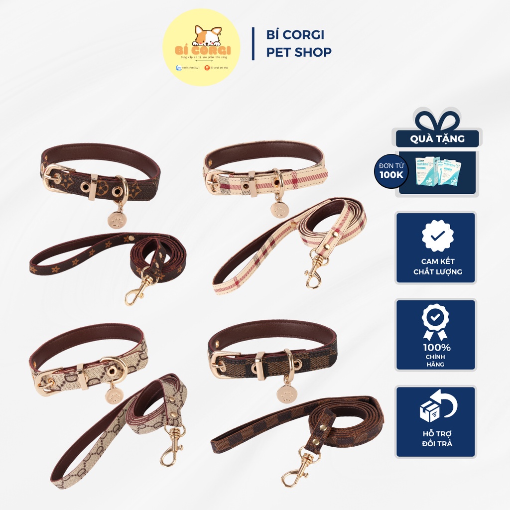Vòng cổ kèm dây xích cho chó mèo LUXURY, SANG CHẢNH