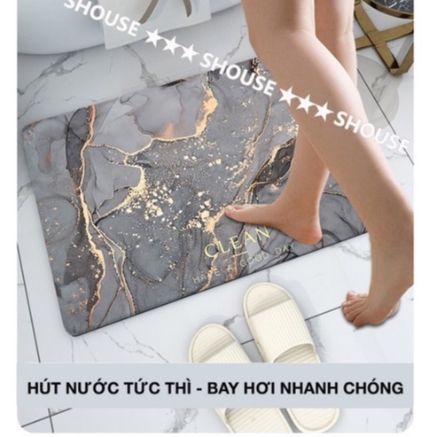 Thảm Chùi Chân lau chân Silicon vân đá SHOUSE siêu thấm hút nước đế cao su chống trơn trượt trang trí phòng tắm