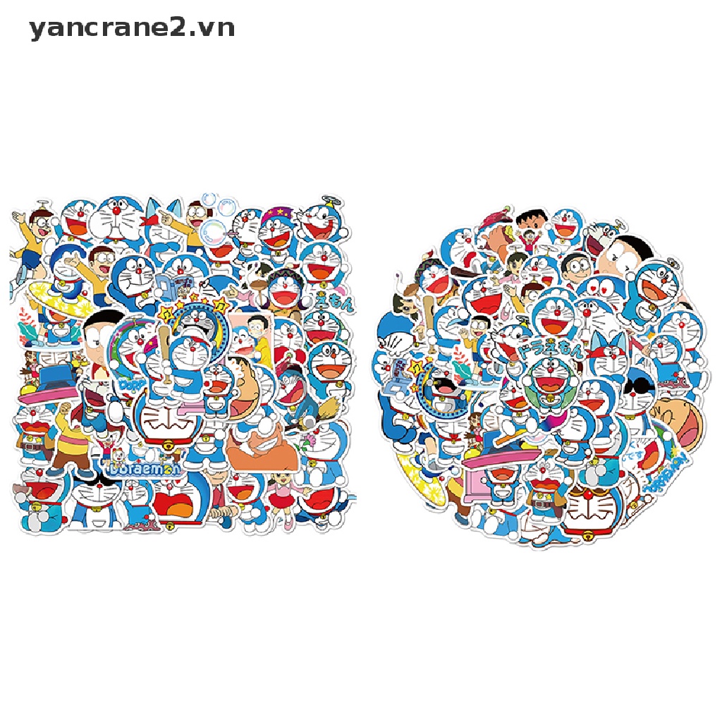 Set 50 miếng dán hình Doreamon trang trí laptop / moto / ván trượt / xe hơi