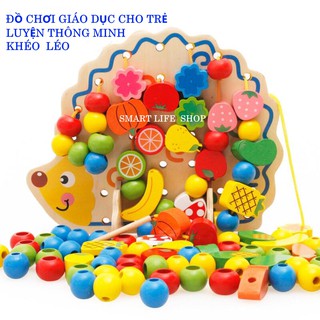 Đồ chơi gỗ cho bé,xâu hạt -luồn dây-trang trí cây sáng tạo- đồ chơi giáo dục cho bé
