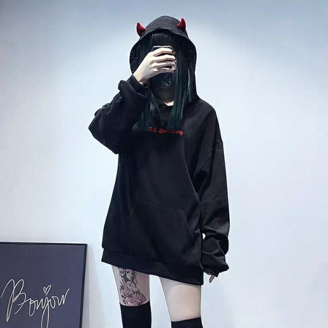 [SẴN] 😈 Áo hoodie nỉ thân dài thụng unisex quỷ chibi dễ thương (Ms A78)