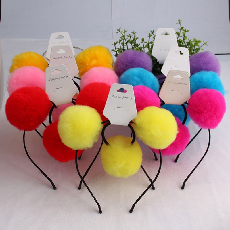 Băng Đô Cài Tóc Đính Bóng Lông Màu Kẹo Ngọt Dễ Thương Cho Bé Gái