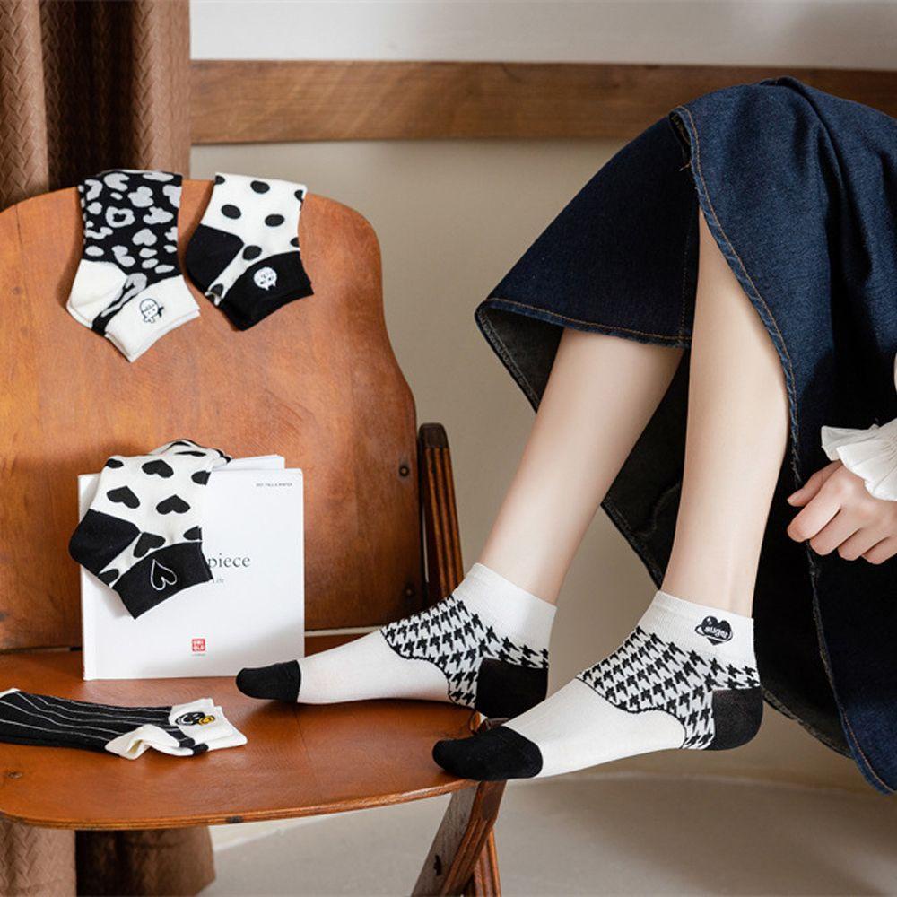 MOCHO Vớ Cotton Cổ Ngắn Họa Tiết Sọc / Trái Tim / Bò Sữa Dễ Thương Thời Trang Cho