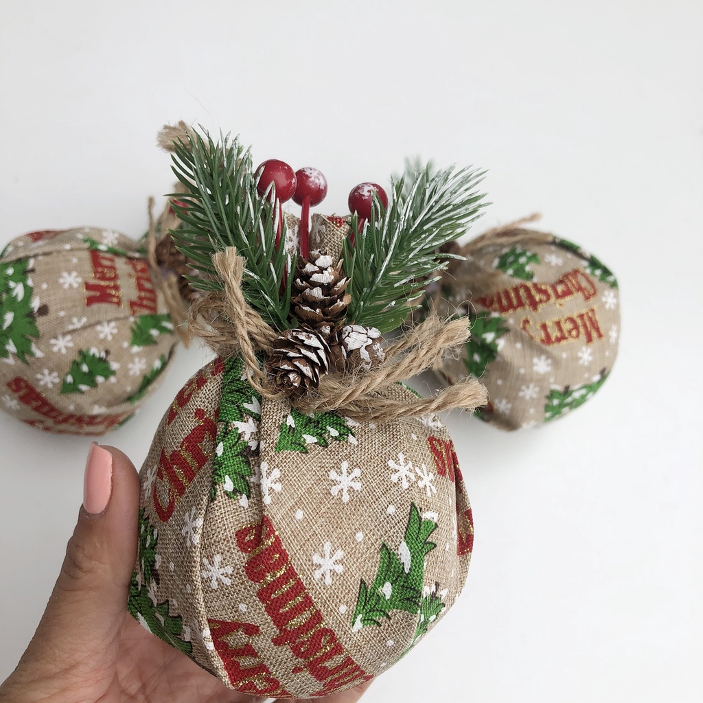 Combo 3 quả châu cao cấp bọc vải bố tròn treo cây thông Noel trang trí Giáng sinh đường kính 8cm