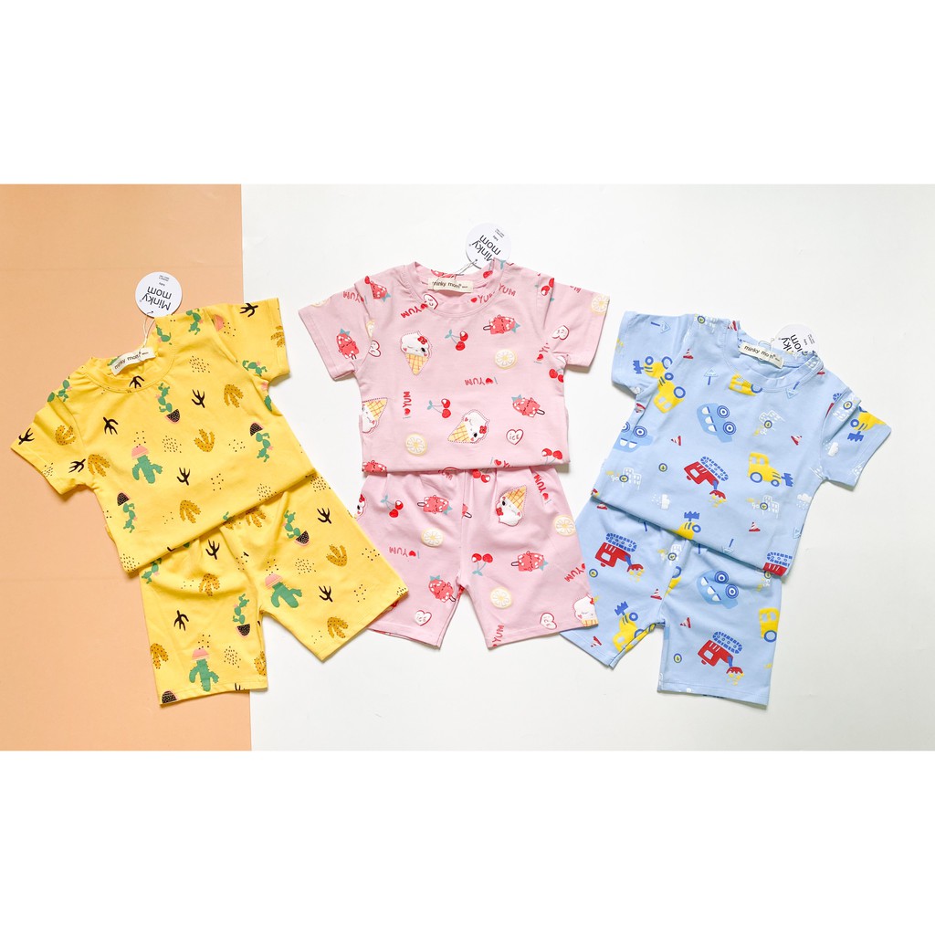 Bộ Ngắn Tay MINKY MOM COTTON 100% In Họa Tiết Nhỏ Toàn Thân TN-IN36