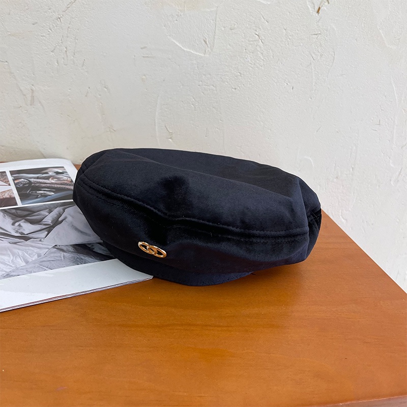 Mũ Nồi Vải Nhung Màu Đen Phong Cách Hàn Quốc Thời Trang Mùa Thu Cho Nữ