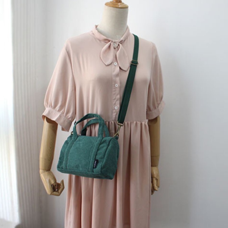 Túi Đeo Chéo Tote Mini Vải Nhung Kẻ Kiểu Dáng Đơn Giản Thời Trang Mới