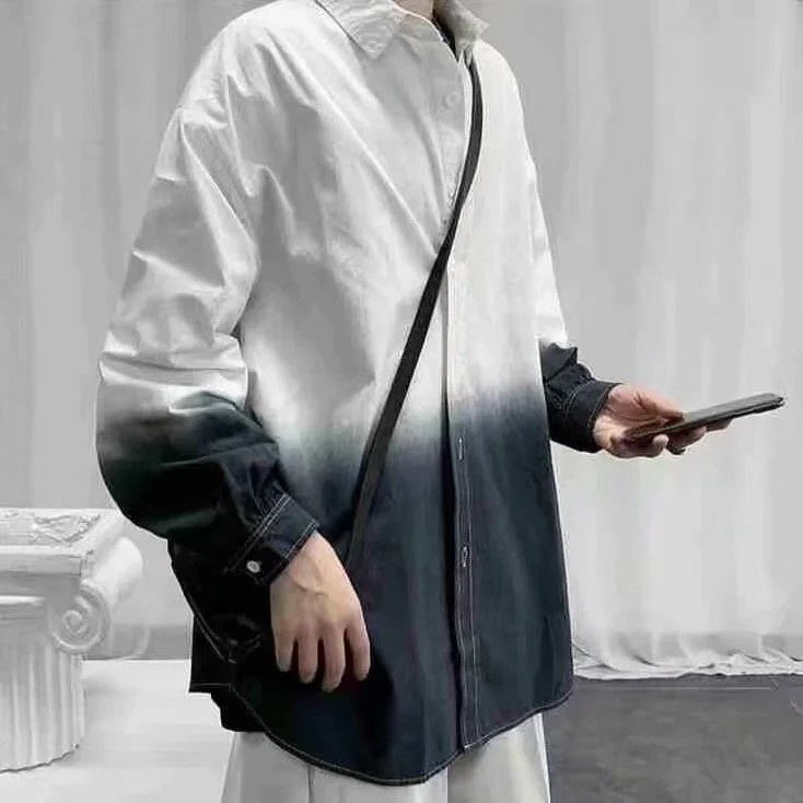 Áo Sơ Mi Dáng Rộng Màu Sắc Gradient Phong Cách Harajuku Size S-3Xl 2021 Cho Nam