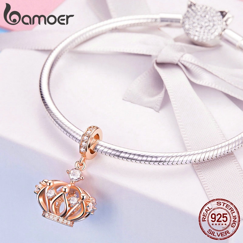 Hạt phụ kiện Bamoer SCC1121 thiết kế phong cách vương miện màu vàng hồng thời trang đẹp mắt