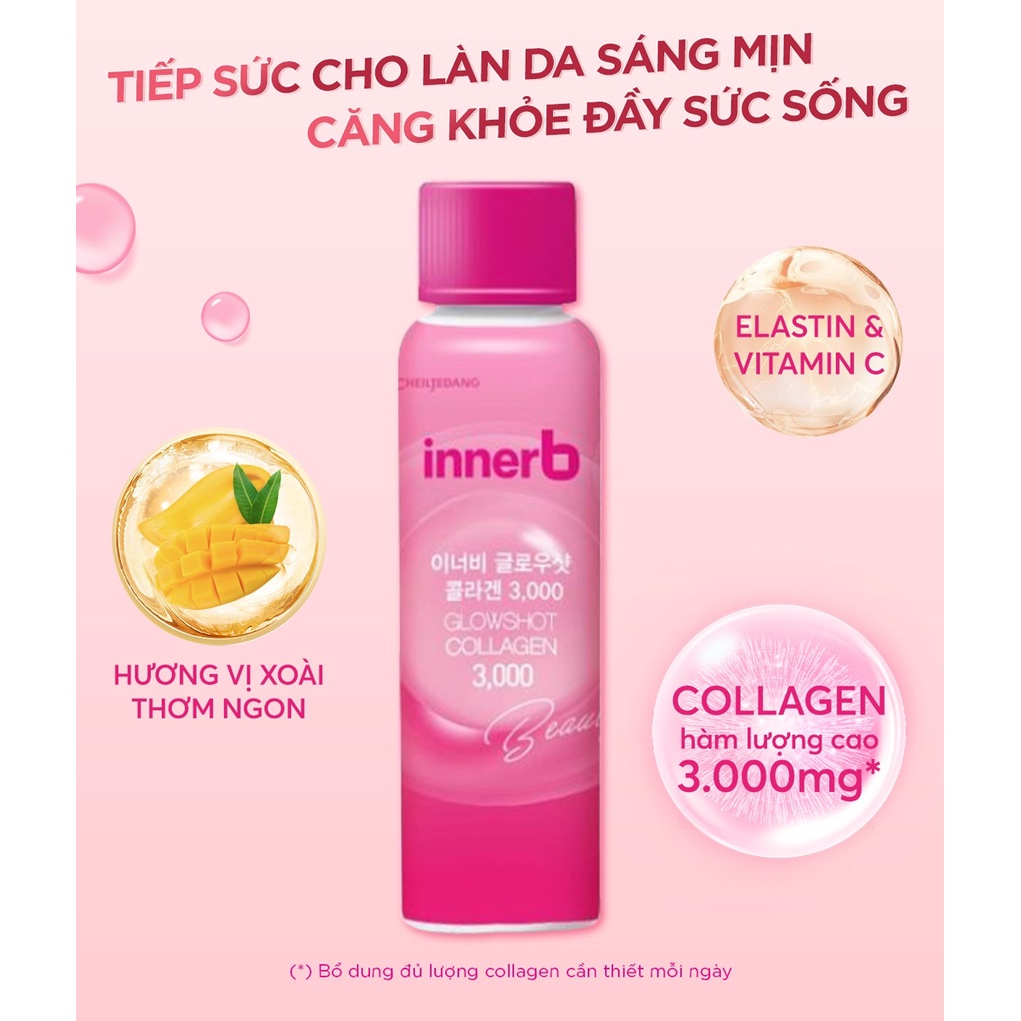 Nước Uống Collagen Làm Đẹp Da InnerB GlowShot Collagen 3000 Hộp 6 Chai x 50ml