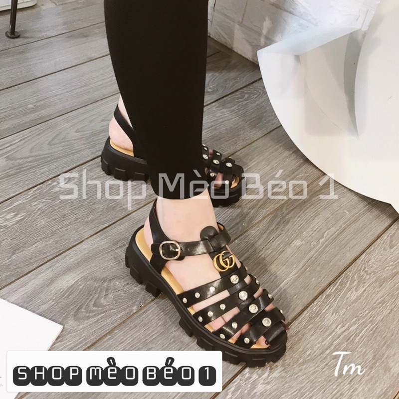 Sandal gc giọ đá tag đồng gót cao fullbox