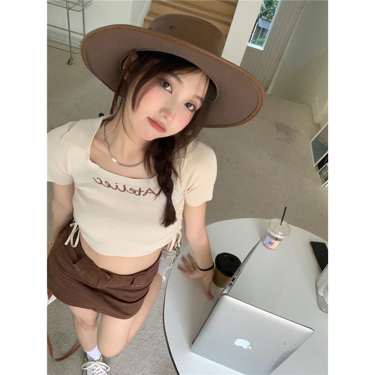 Áo Thun Tay Ngắn Dáng Ôm Rút Dây Thời Trang Cho Nữ