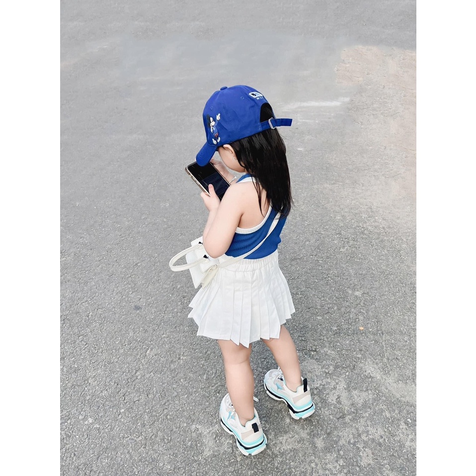 Sét váy xếp ly kèm áo ba lỗ cho bé gái, set áo tăm lạnh 3 lỗ kèm chân váy trắng xếp ly ( quần lót trong) cho bé