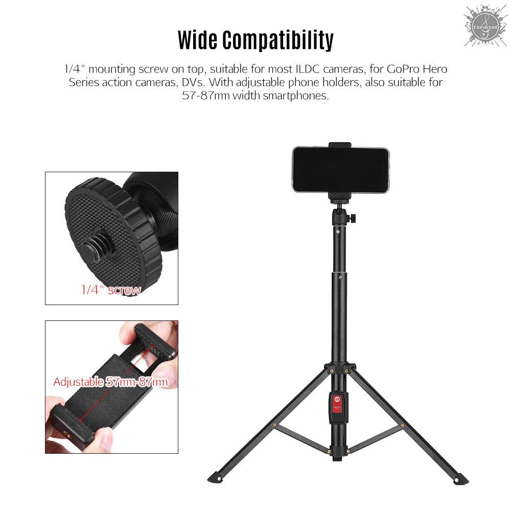 ♥TO♥ Dual Smartphone Live Streaming Tabletop Tripod  Aluminum Alloy 5-Section Selfie Stick with Phone Remote Controller