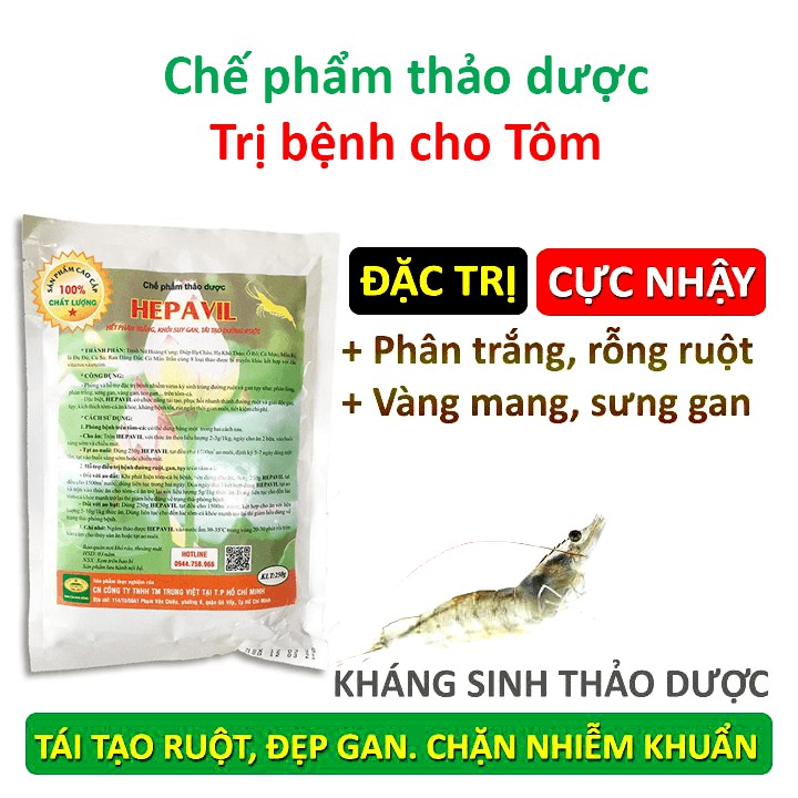 Chế phẩm thảo dược HEPAVIL - Chặn đứng bệnh rỗng ruột, phân trắng, gan, tụy trên Tôm, Cá, Cá Koi, Lươn