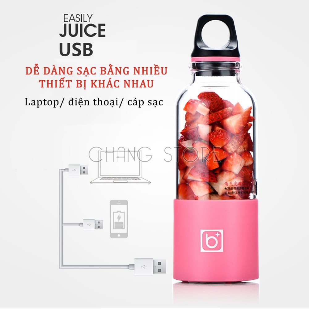 Máy Xay Sinh Tố Cầm Tay Mini Pin Sạc 4 Lưỡi BINGO JUICER CUP 500Ml