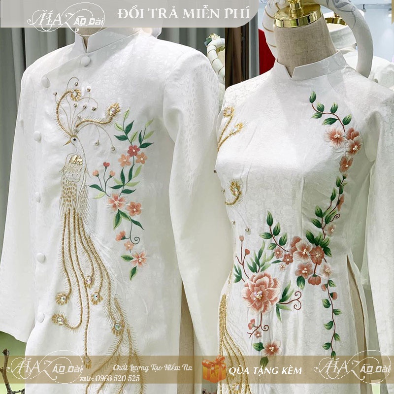 Áo Dài Cưới Cô Dâu Trắng Chú Rể Cặp Nam Nữ Cưới Hỏi AZ004