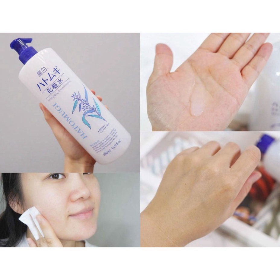 Nước hoa hồng Hatomugi Moisturizing &amp; Conditioning Lotion thu nhỏ lỗ chân lông 500ml