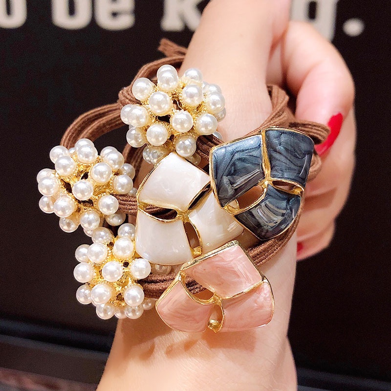 Hàng giao ngay Dây buộc tóc đàn hồi Ngọc trai giả Dây buộc thời trang Phụ kiện cho bé gái đàn hồi tốt
