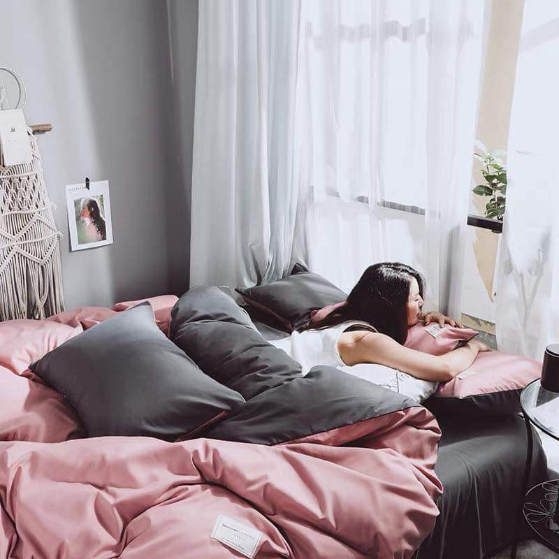 BỘ CHĂN GA GỐI COTTON TC HÀN QUỐC MÀU HỒNG XÁM