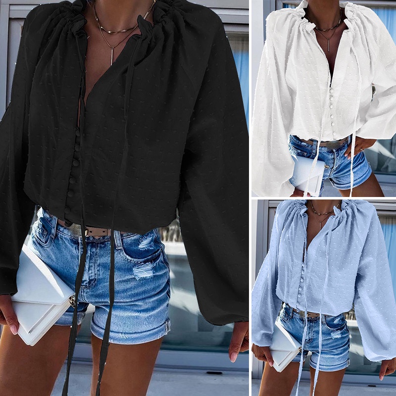 Áo sơ mi kiểu Zanzea tay dài cổ tròn phong cách Châu Âu thời trang