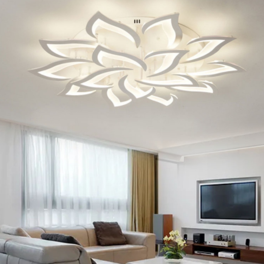 Đèn trần, đèn ốp trần 15 cánh sen xoáy  3 chế độ sáng, thiết kế hiện đại trang trí phòng