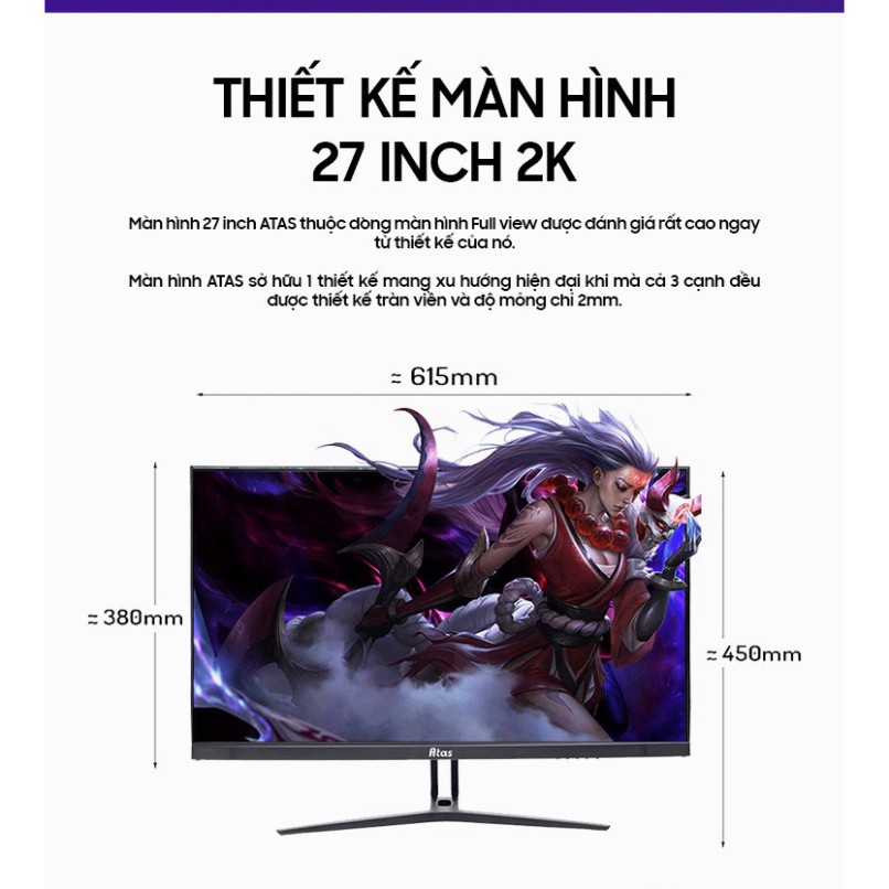 JU2 FKC Màn hình máy tính 27 inch 2K ATAS MD270B - Tần số quét 75HZ - Tấm nền IPS - BH 3 năm 52 JU2