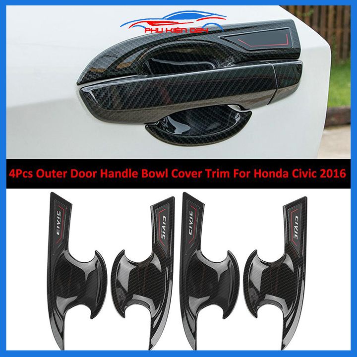 Ốp tay hõm Civic 2016-2017-2018-2019-2020-2021 vân carbon, mạ crom chống trầy bảo vệ cửa xe ô tô