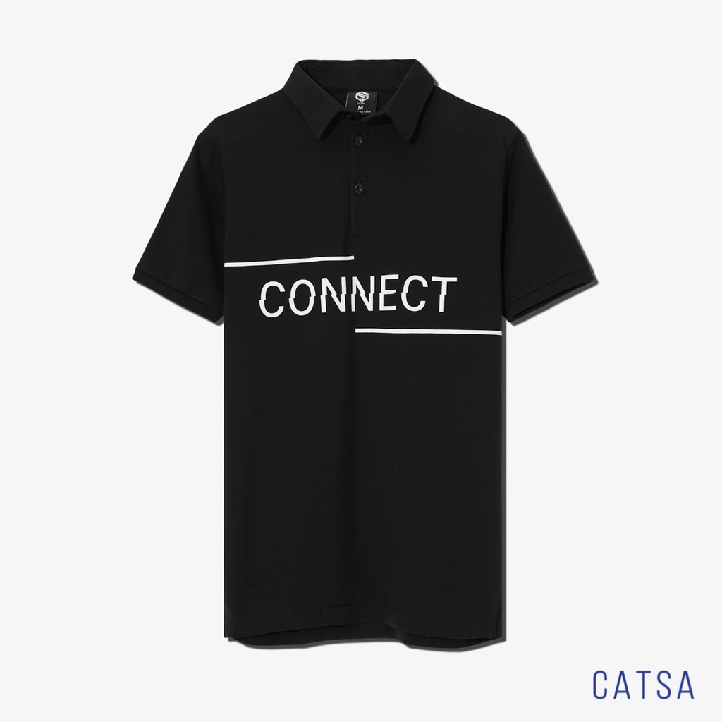 Áo thun polo nam đen in CONNECT vải thun Cotton thoáng mát, kháng khuẩn CATSA ATP257