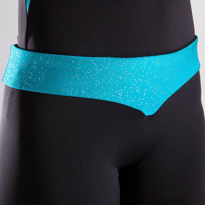 Quần short thể dục nghệ thuật cho bé gái Decathlon DOMYOS có thắt lưng xanh ngọc lam kim tuyến