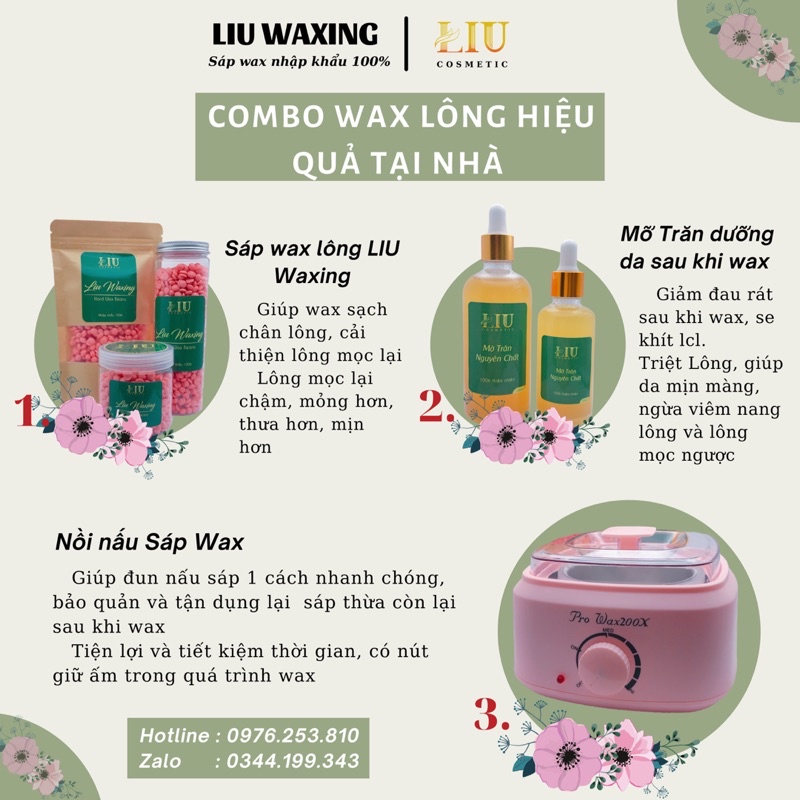 [FREE SHIP] COMBO WAX LÔNG TIẾT KIỆM 100GR SÁP WAX + 50ML MỠ TRĂN TRIỆT LÔNG NGUYÊN CHẤT LIU COSMETIC