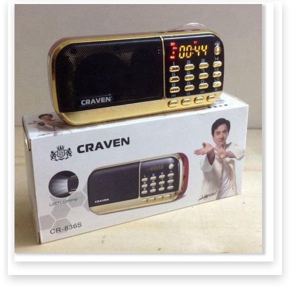 Loa Craven CR-836S , 836S Nghe Nhạc Thẻ Nhớ, USB, FM Chính Hãng Có Đèn PIN, Cắm Tai Nghe