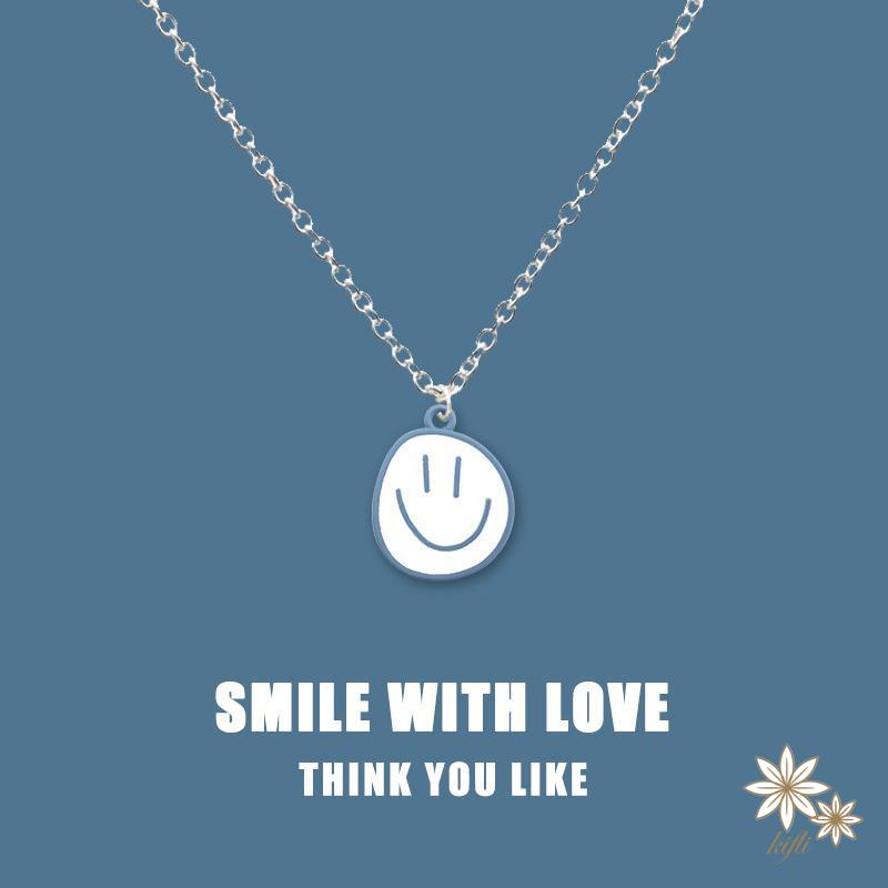 【kifli】Vòng cổ Mặt Hình Mặt Cười Màu Xanh Dương Thời Trang Cho Nữ