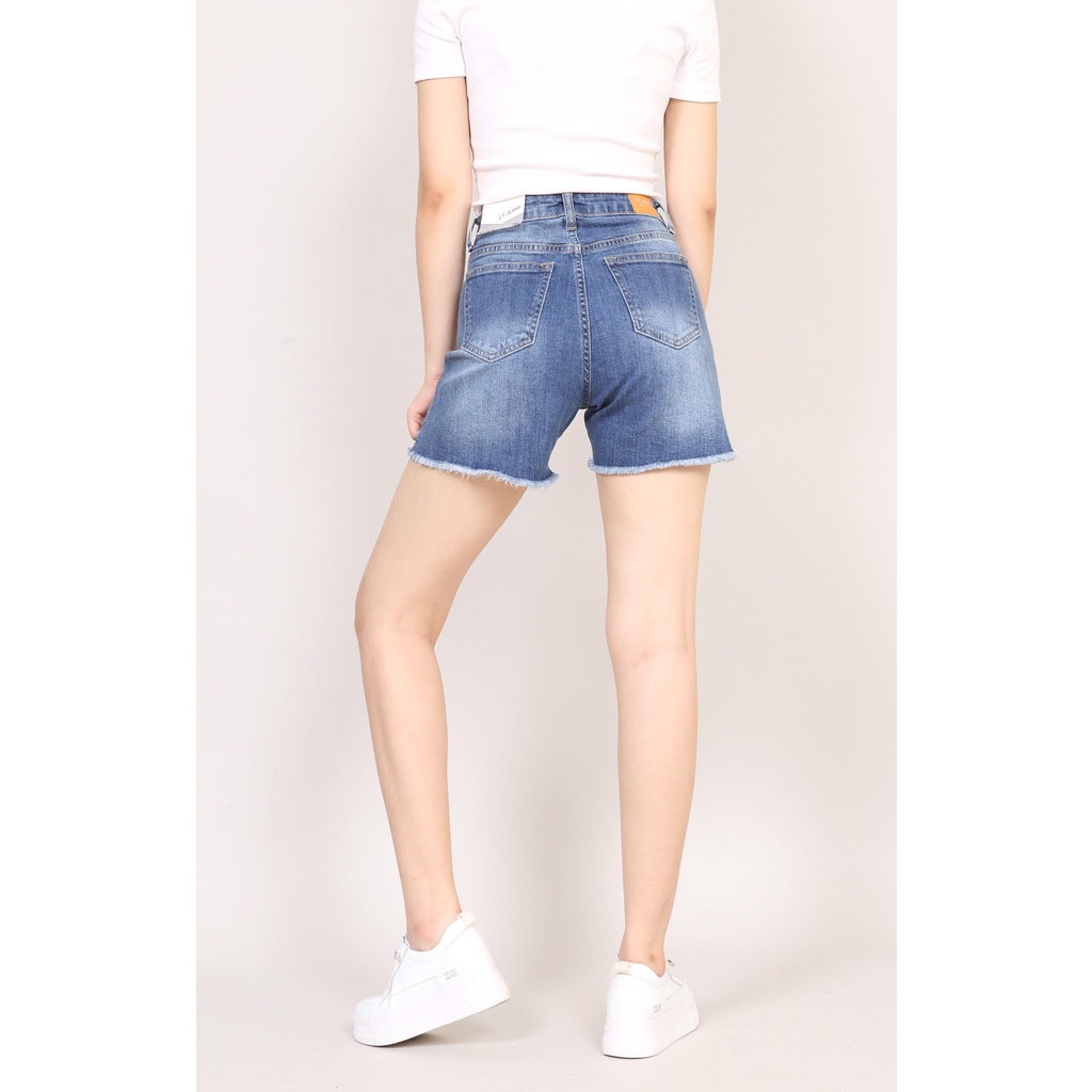 Quần Short Jean Nữ Lưng Cao basic Trơn Gấu Tua Rua CT JEANS