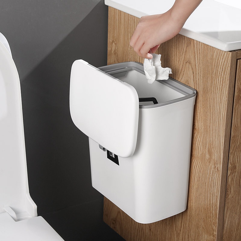 Thùng rác dán tường treo tủ bếp để phòng tắm nhà vệ sinh có nắp đậy thông minh