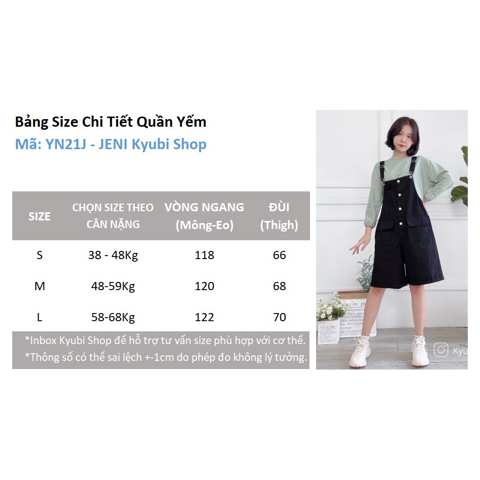 Quần yếm short ngố Ulzzang Kyubi JENI1 có cúc trước kèm nắp túi [Đen, Kem, Xanh] - Yếm Quần Kyubi YN21J