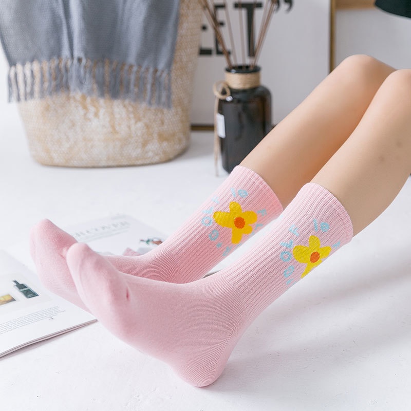 WAFNHA D379 Vớ Cổ Vừa In Hoa Phong Cách Hàn Quốc Thời Trang Cho Cặp Đôi