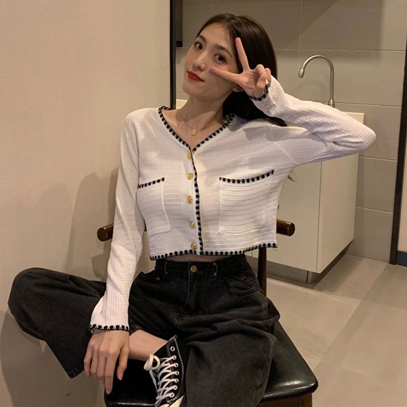 Áo khoác cardigan XINLANYASHE tay dài cổ chữ V phong cách Hàn Quốc cho nữ