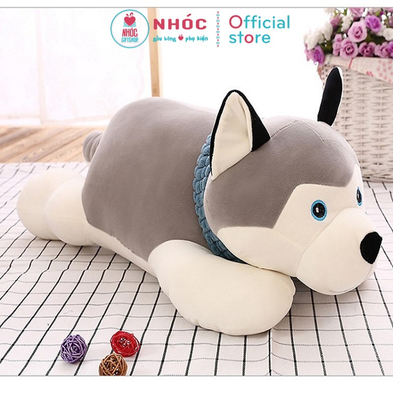 Thú Bông Chó Husky Dáng Nằm Lưng Thêu Lông Mịn TC - NHÓC