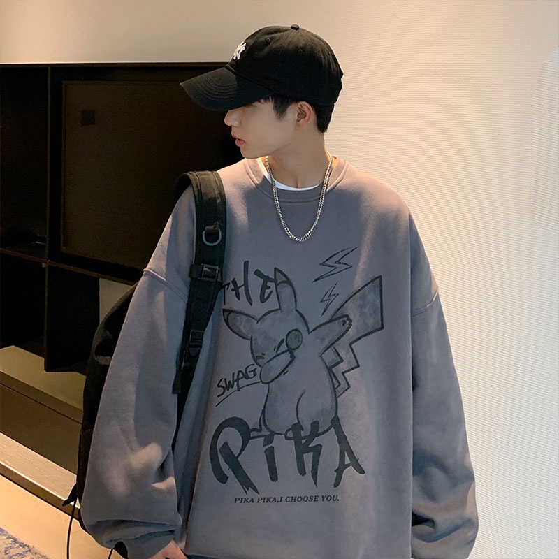 Áo thun sweater cổ tròn tay dài dáng rộng thời trang thu đông mới 2021 cho nam