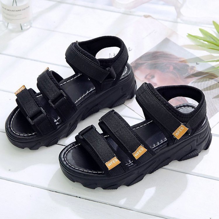 Sandal giày nữ 3 quai phối màu đen kem FES siêu hot