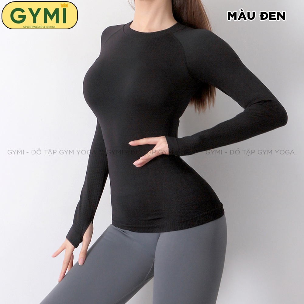Áo tập gym yoga nữ dài tay GYMI AD21 dáng thể thao dài phủ bụng chất dệt kim dày dặn co giãn