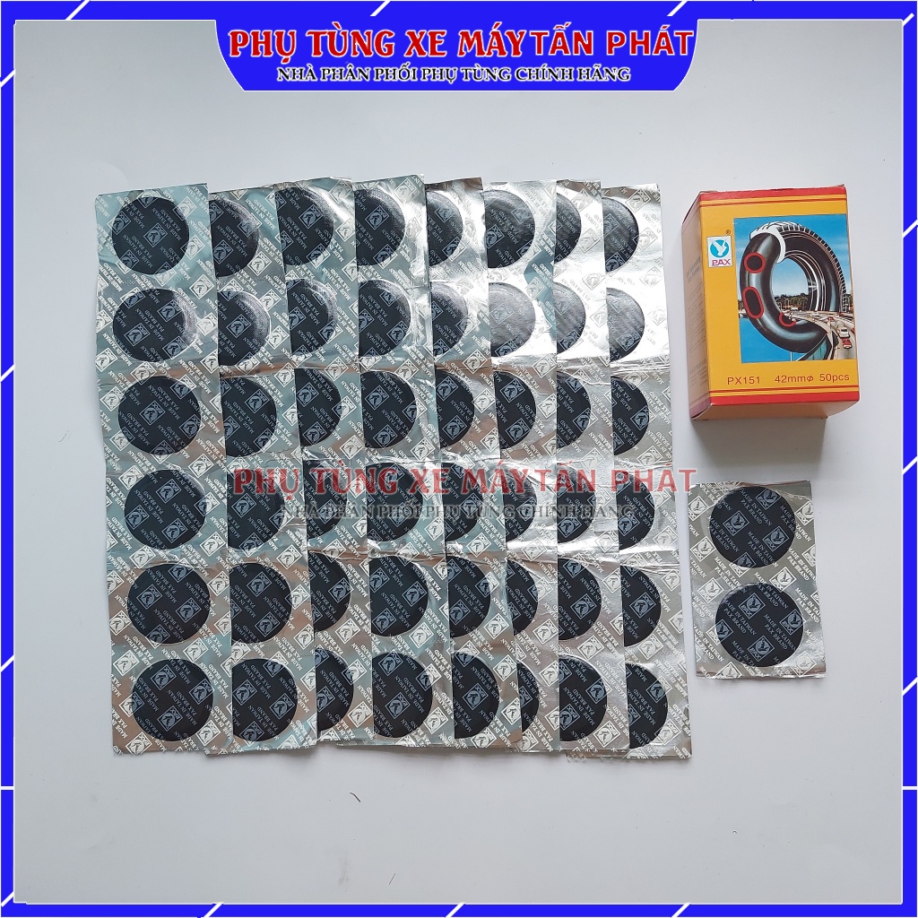 Hộp 50 miếng Tròn 42mm Chuyên Vá Vỏ - Ruột Xe Máy Ô tô Xe Hơi Lốp Không Ruột Chính Hãng Tawan - Đài Loan