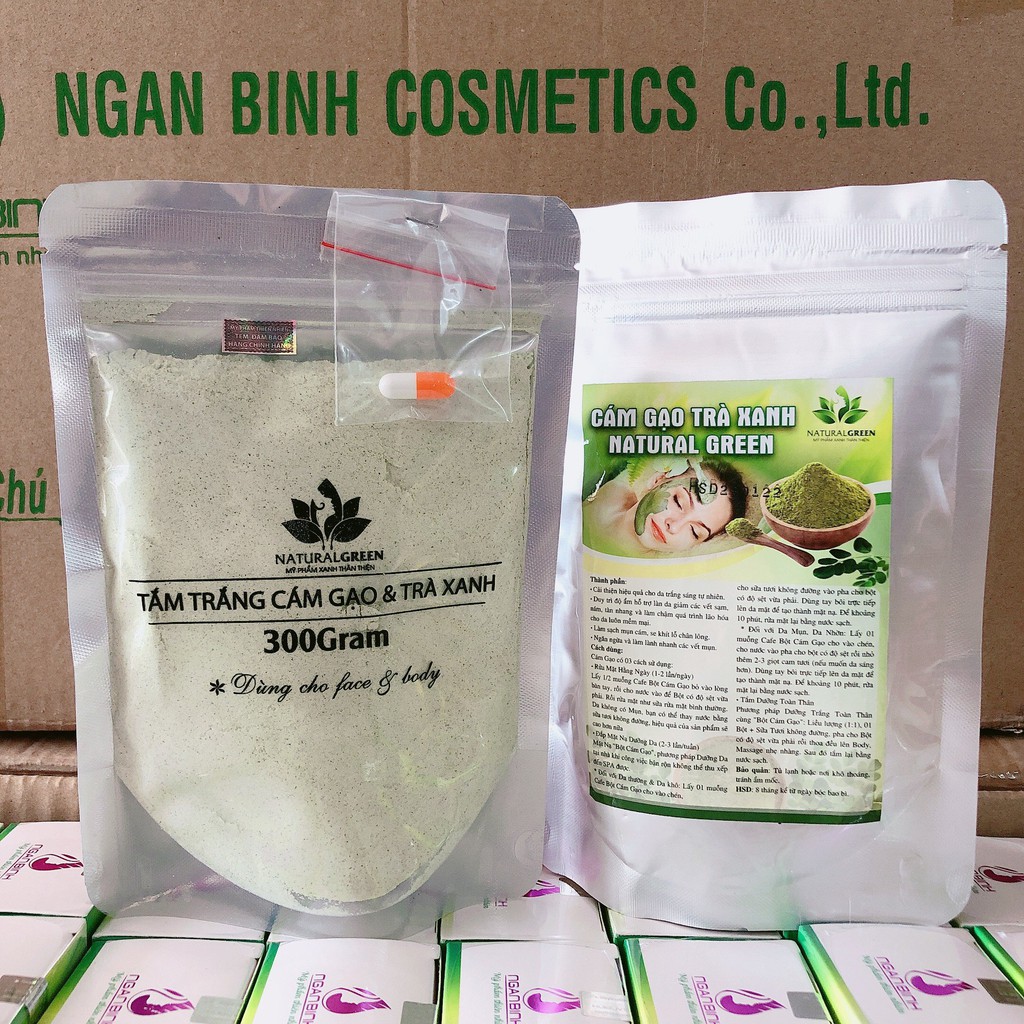 Gói 300Gr Tắm Trắng Cám Gạo Trà Xanhđắp Mặt Dưỡng Da Dùng Cả Cho Face & Body