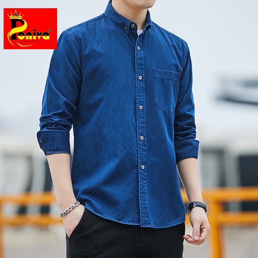 Áo sơ mi jean nam Mẫu TX9444 Thời trang PONIVA BRANCH Chất vải dày dặn form Hàn Quốc